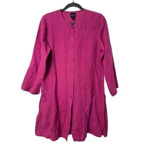 Eileen Fisher Fuchsia Magenta Pink Linen 3/4 Sleeve Button Down Tunic Coverup Sm